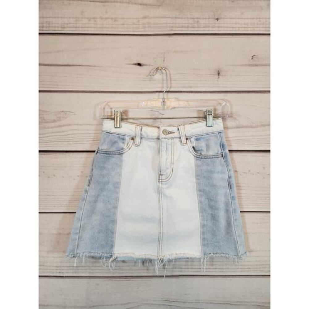 PacSun Womens Light Denim Colorblock High Rise Cotton Raw Hem Mini Skirt Size 24